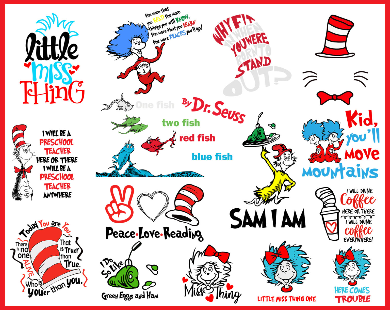 Dr Seuss Svg Cat In Hat Svg Lorax Svg Thing One Two Svg Seuss