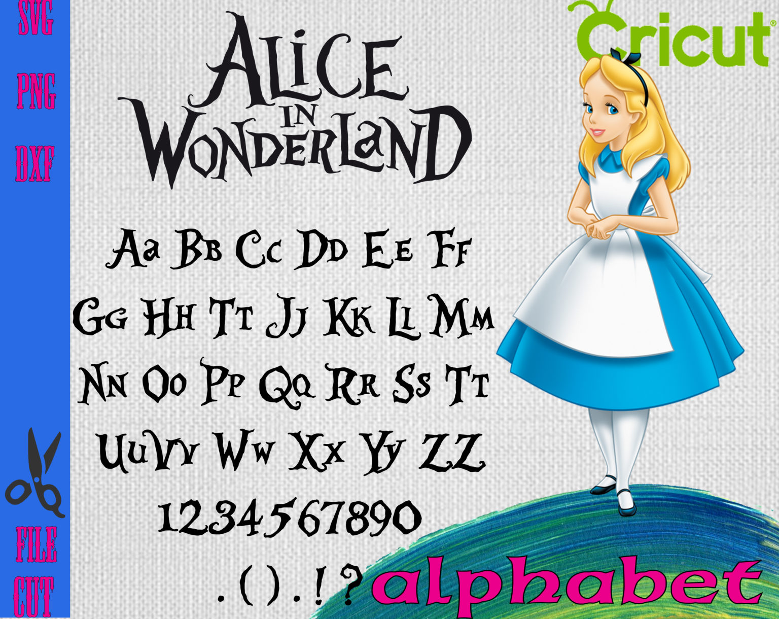 Alice in Wonderland svg, Alice in Wonderland font ttf, Alphabet svg