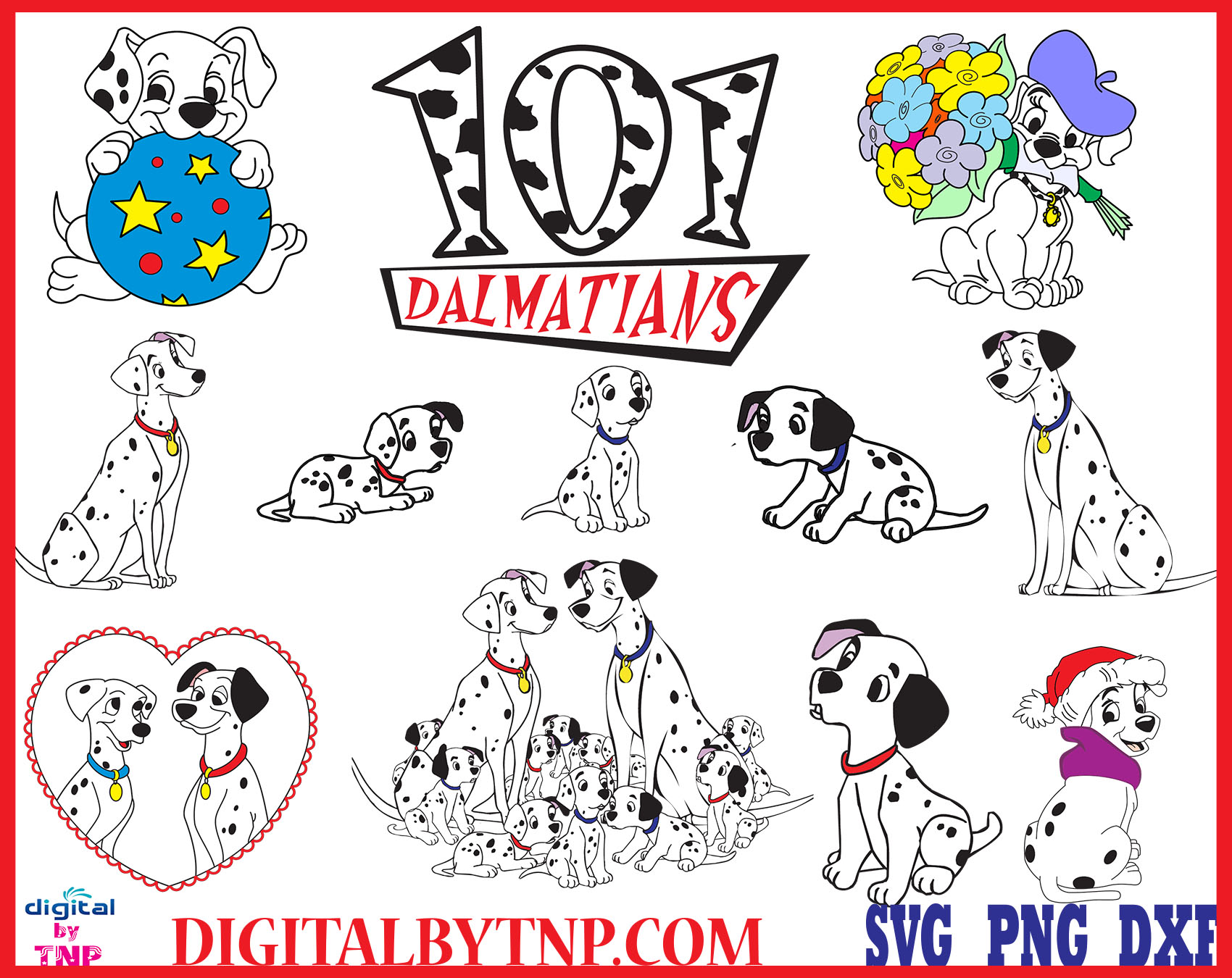 101 Dalmatian svg Dalmatian CLIPART Dog clipart Disney font bundle