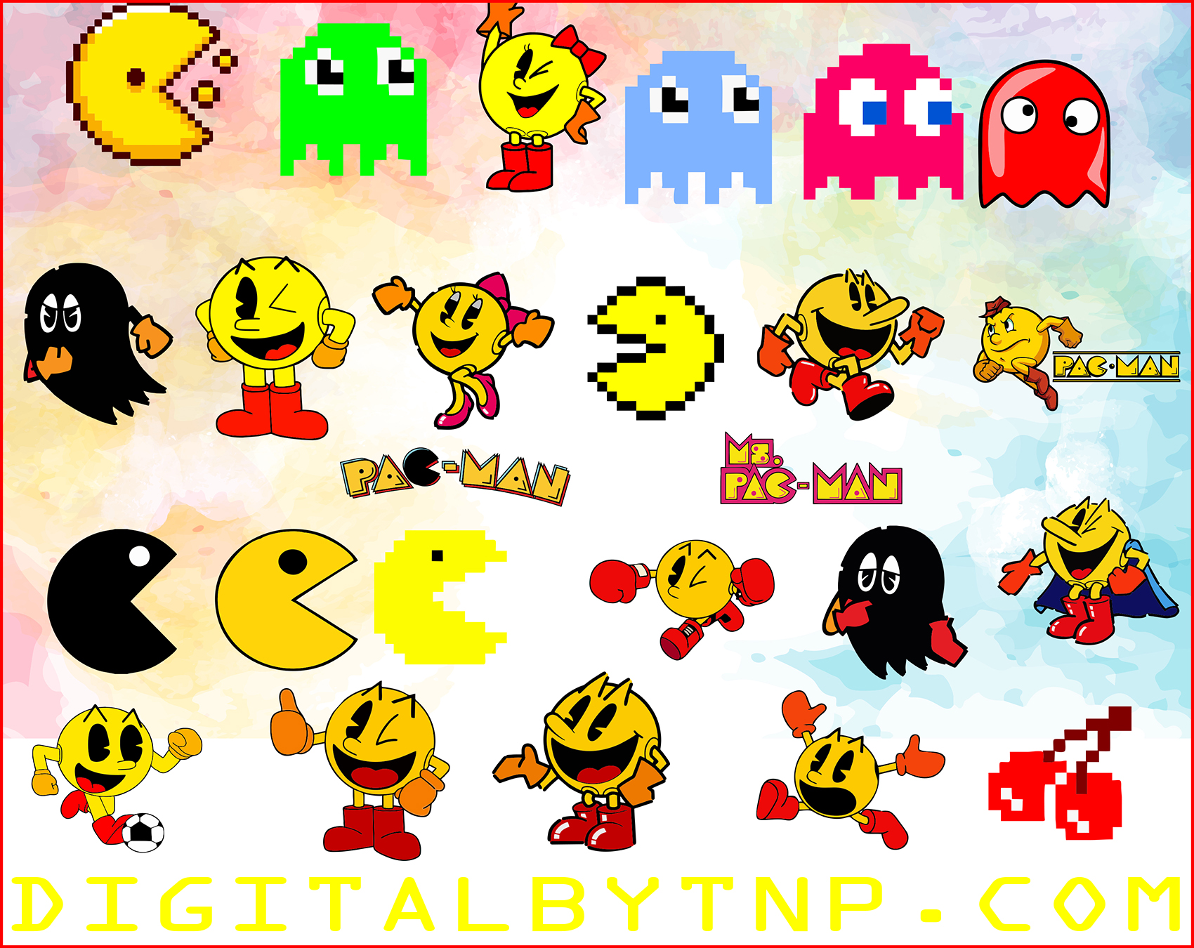 Pacman SVG Vector Clip Art Ms Pac Man svg - Pixelated Game svg - Pa...