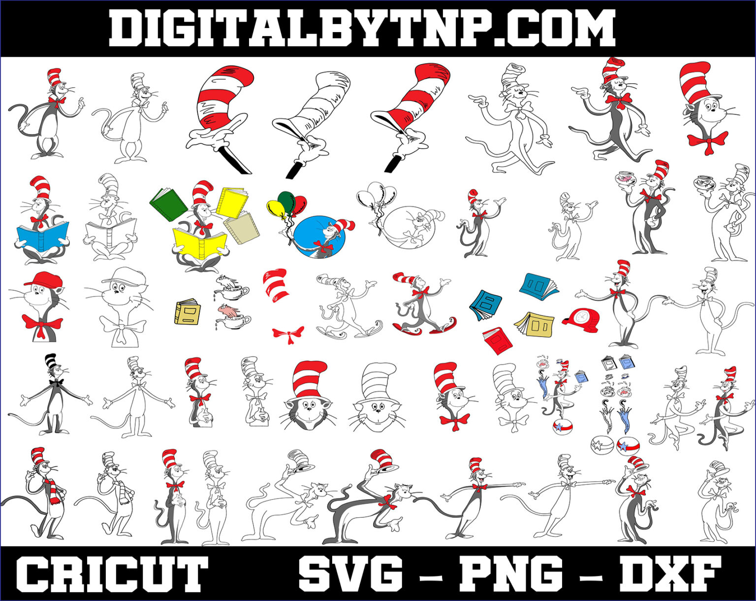 Cat In The Hat Svg, Dr Seuss Svg,png,dxf,pdf, Dr Seuss Clipart, Cricut 